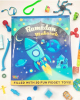 Ramadan kalender met speeltjes blauw gevuld met 30 leuke fidget toys in raket thema