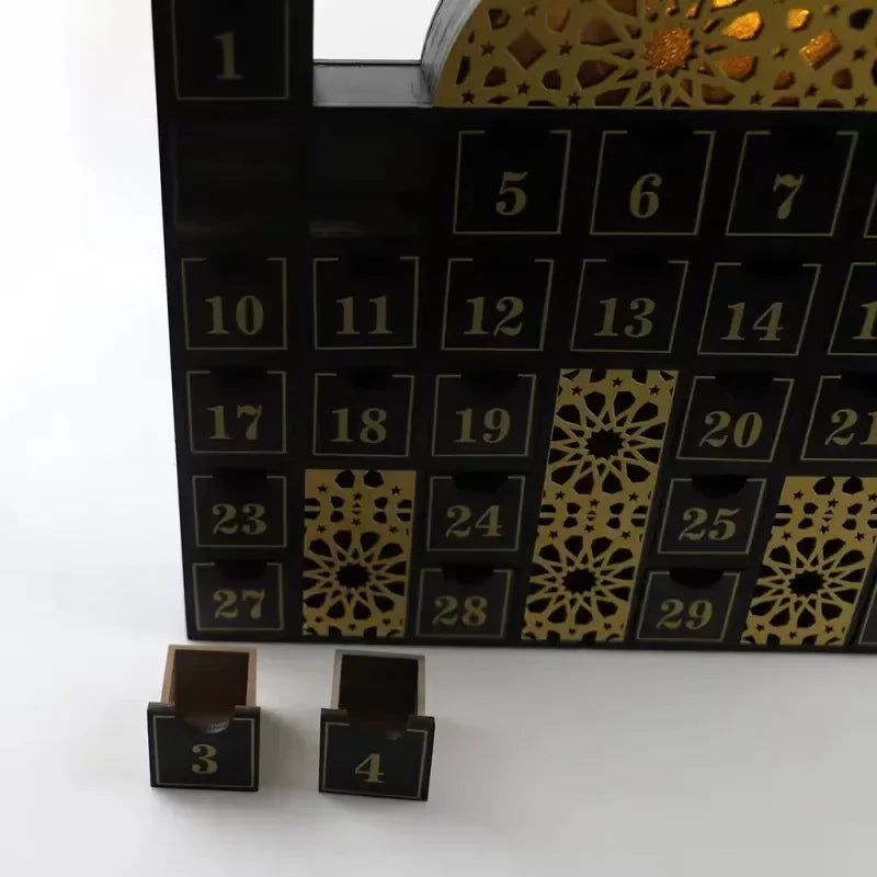 Ramadan Luxe houten kalender met LED licht (verkrijgbaar in wit of Zwart) -Variant1 - Islamboekhandel.nl