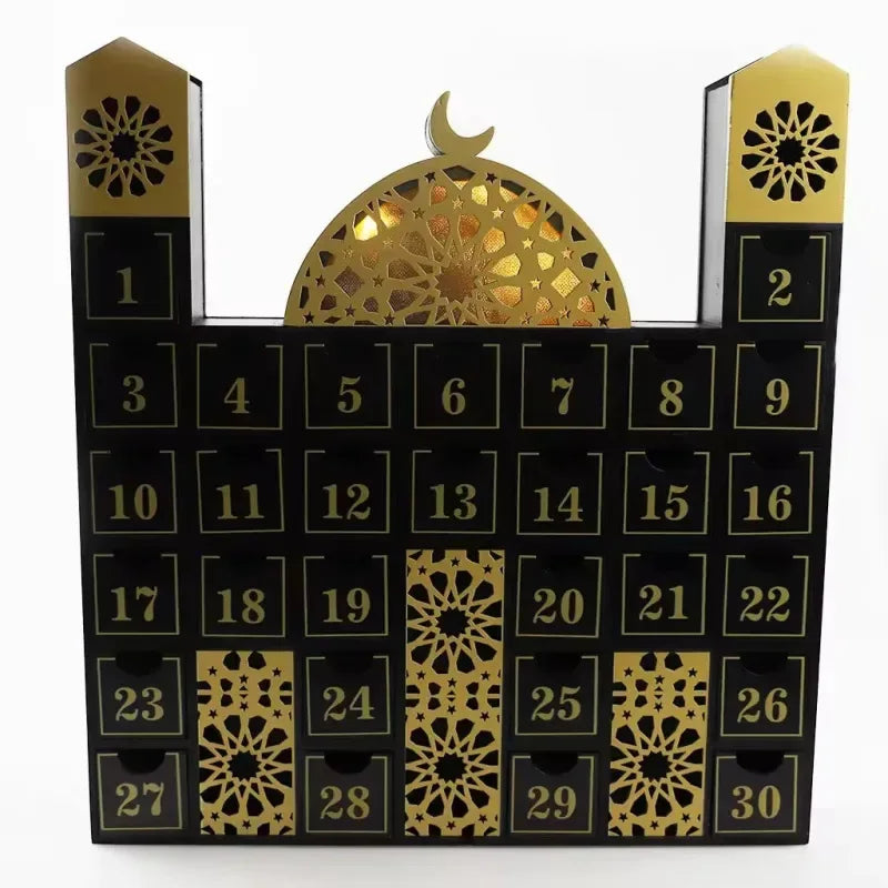 Ramadan Luxe houten kalender met LED licht (verkrijgbaar in wit of Zwart) -Variant1 - Islamboekhandel.nl