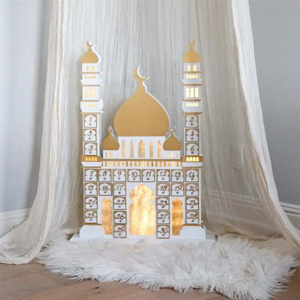 Ramadan Luxe houten kalender met LED licht (verkrijgbaar in wit of Zwart) -Variant2 - Islamboekhandel.nl