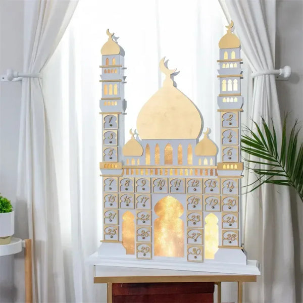 Ramadan Luxe houten kalender met LED licht (verkrijgbaar in wit of Zwart) -Variant2 - Islamboekhandel.nl