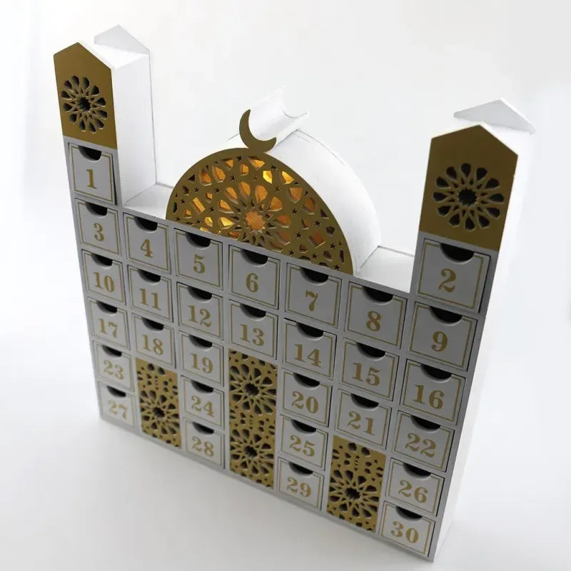 Ramadan Luxe houten kalender met LED licht (verkrijgbaar in wit of Zwart) -Variant1 - Islamboekhandel.nl