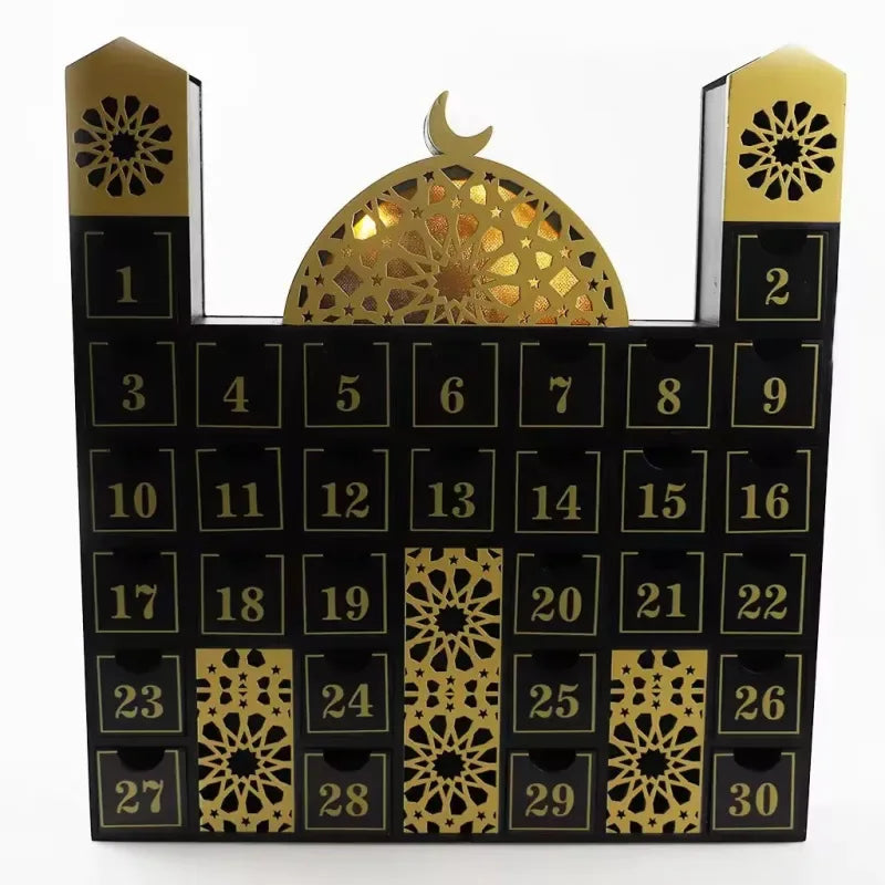 Ramadan Luxe houten kalender met LED licht (verkrijgbaar in wit of Zwart) -Variant1 - Islamboekhandel.nl