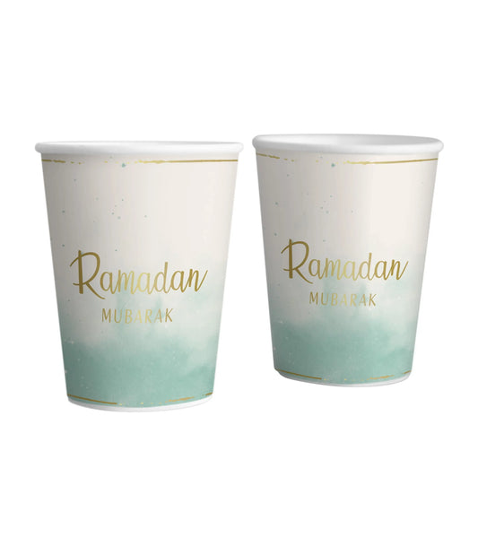 Ramadan mubarak bekers mint -(6 stuks) - Islamboekhandel.nl