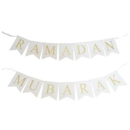 Witte en gouden slinger met Ramadan Mubarak voor feestdecoratie