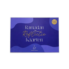 Paarse en gouden Ramadan reflectie kaarten doos met elegante typografie voor de heilige maand