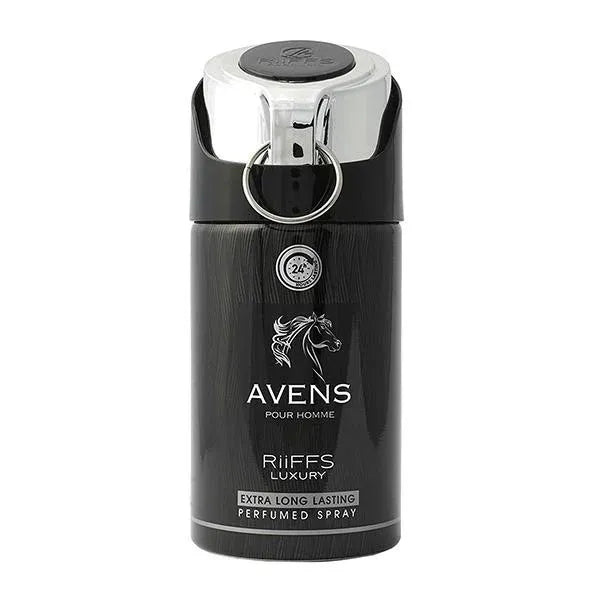 Riffs Deodorant spray fles met zwarte parfumfles en chromen top voor heren
