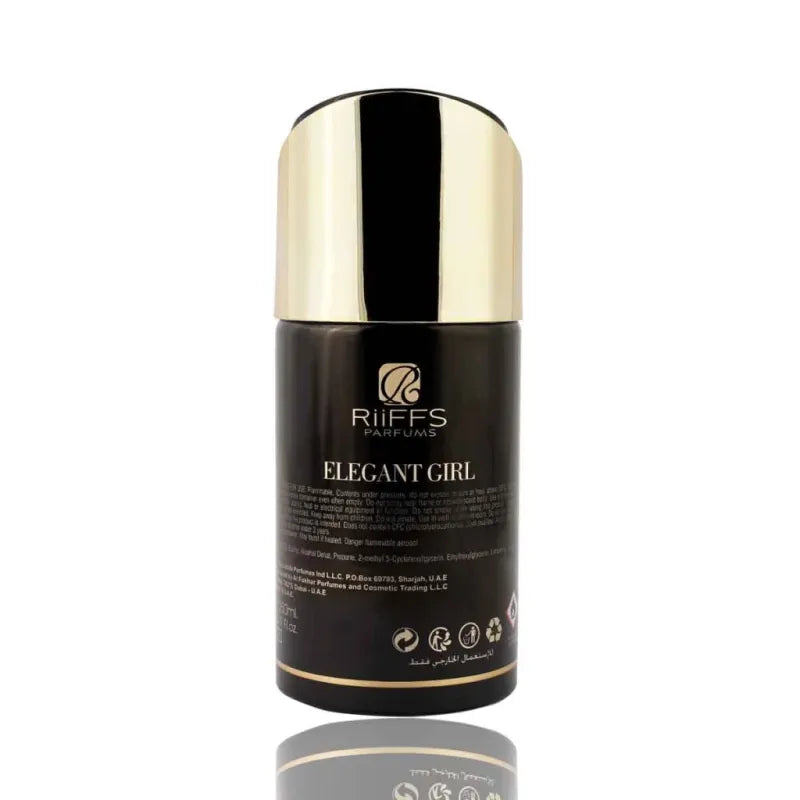 Riffs Deodorant Elegant Girl met verfijnde geur, zwart en goud cilindrisch spray