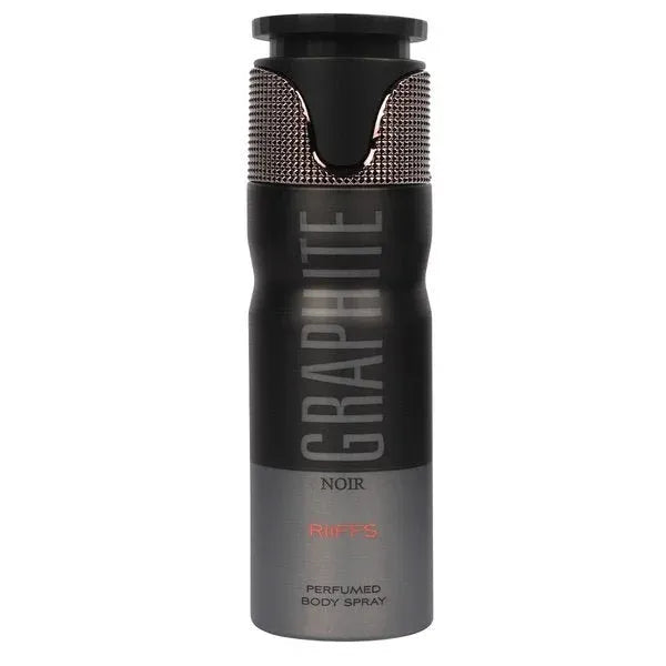 Riffs Deodorant Graphite Noir met zwarte aerosol spray en textured cap