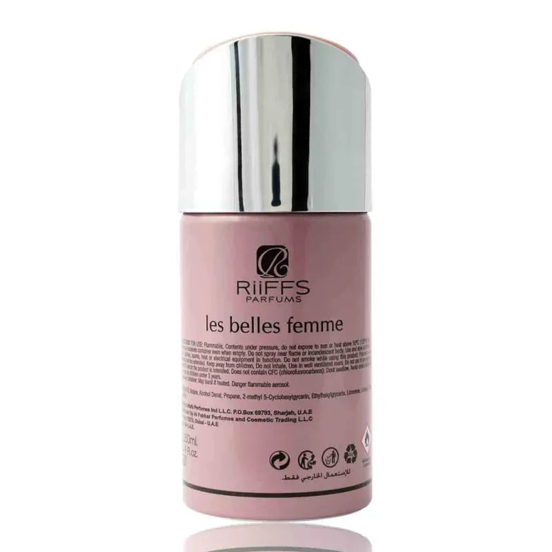 Pink en zilveren cilindervormige Riffs Deodorant Les Belles Femme sprayfles