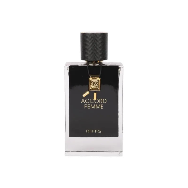 Zwarte en gouden parfumflesje Riffs Parfum Accord Femme voor de hele dag