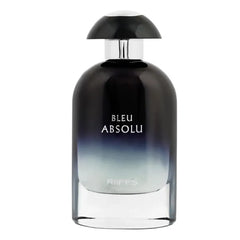 Blauwe en heldere glazen parfumfles met donkere dop voor Riffs Parfum Bleu Absolu