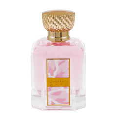 Pink parfumfles met gouden textuurkap en decoratief label voor Riffs Parfum Blossom Rose