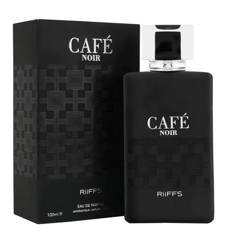 Zwarte riffs parfum fles en doos set voor Café Noir met rijke aroma’s