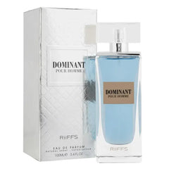 Riffs Parfum - Dominant blauwe parfum in rechthoekige fles met zilveren dop en doos