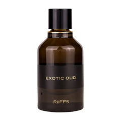 Dark bruin glazen parfumfles met zwarte dop van Riffs Parfum Exotic Oud Arabische parfum