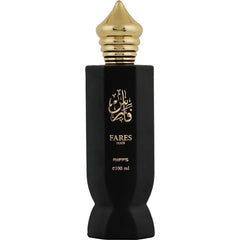 Riffs Parfum Fares met zwarte parfumfles en gouden dop voor een luxe uitstraling