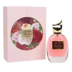 Pink Riffs Parfum fles en cadeauverpakking met bloemen voor La Nuit de Rose