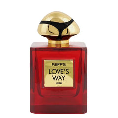 Riffs Parfum Love’s Way flesse rode parfumfles met goud en zwart deksel