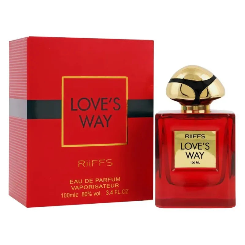 Riffs Parfum Love’s Way set met rood parfum fles en doos voor dames