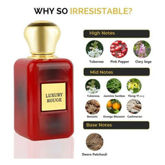 Red perfume bottle with gold cap en label van Riffs Parfum Luxury Rouge Arabische Parfum