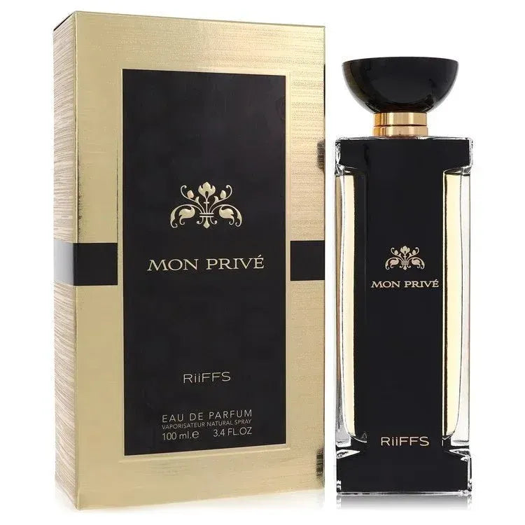 Zwart en goud Riffs Parfum Mon Prive fles en doos voor Riffs Parfum Mon