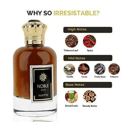Amberkleurige Riffs Parfum Noble Oud fles met gouden krooncap, Arabische parfums stijl