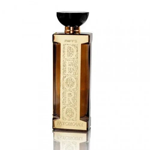Riffs Parfum Patchouli de Oro betoverende geur in een donker glazen fles met gouden details