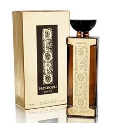 Gold en zwart parfumbottle en doos voor Riffs Parfum Patchouli de Oro betoverende geur