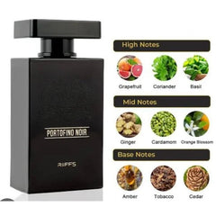 Zwarte riffs parfum flesje Portofino Noir met Arabische parfum noten