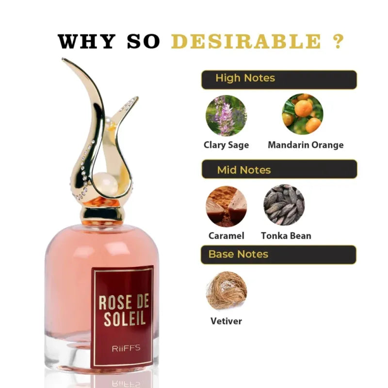 Riffs Parfum Rose de Soleil Arabische Parfum met gouden parelkap en roze vloeistof