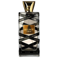 Glass parfumfles met goudkraag en zwarte lintaccenten voor Riffs Parfum Sillage Oros