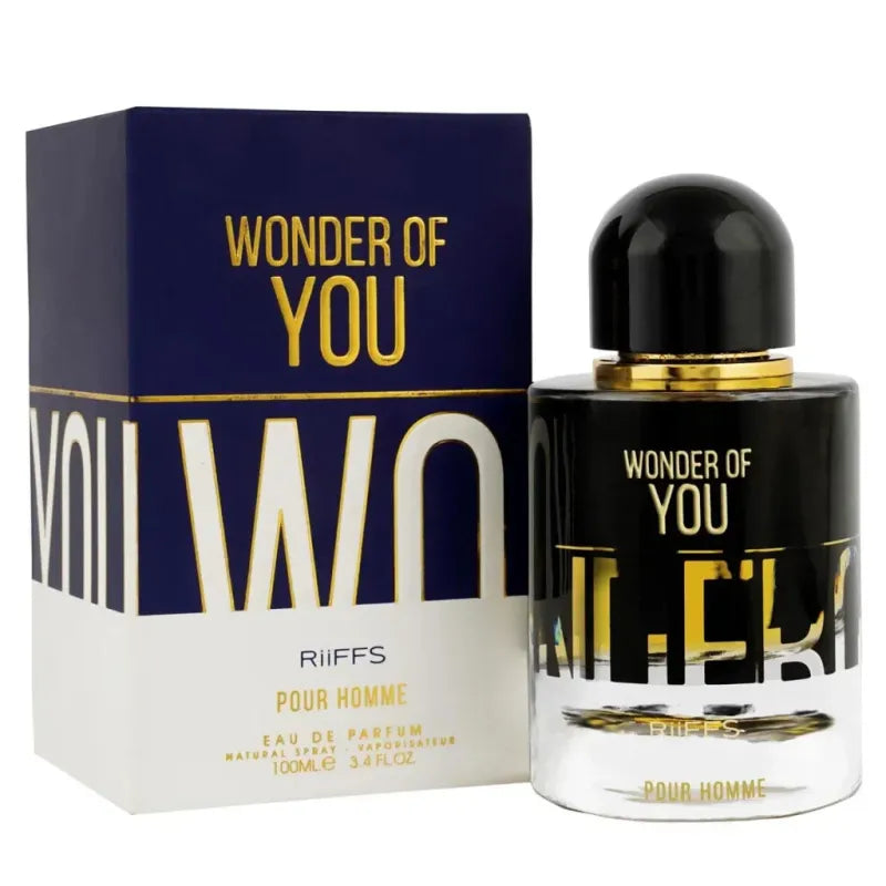 Riffs Parfum Wonder of You herenparfum met donkere dop en gouden accenten
