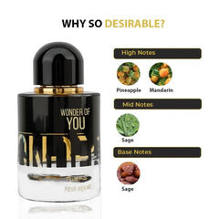 Riffs Parfum Wonder of You flesse parfumfles met zwart en goud en heldere basis