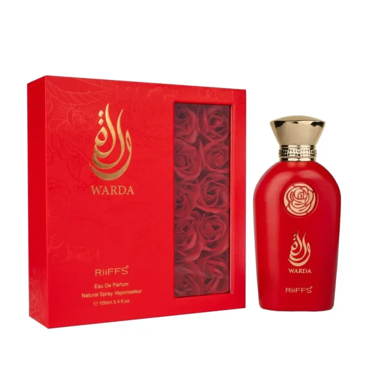 Riffs Warda rode parfumfles en cadeau set met rozenmotief