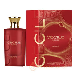 Red parfumfles met gouden dop en bijpassend rood doosje voor Riiffs Cecile Rouge Edp