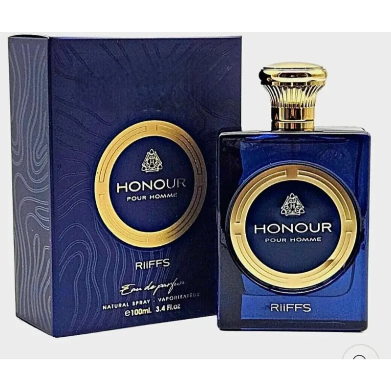 Darkblauwe Riiffs Honour Edp fles en bijpassende doos voor heren 100 ml