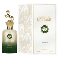Riiffs Montano Absolu Edp 100 Ml fles met gouden en groene parfumfles met paardenfigurine
