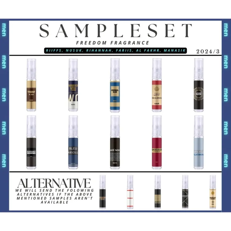 Sample set van parfumvials in rijen voor Nusuk Sampleset Heren Q3