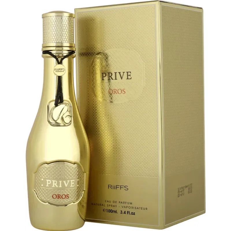 Gold parfumfles en doos voor Riiffs Prive Oros Edp 100 Ml