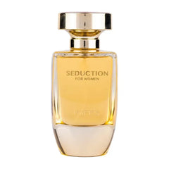 Goldkleurige glazen parfumfles met gouden dop voor Riiffs Seduction Edp voor Vrouwen