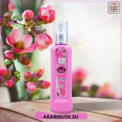 Pink parfumflesje met zilveren pomp voor Roomspray Lamsa, luxe geurstokje