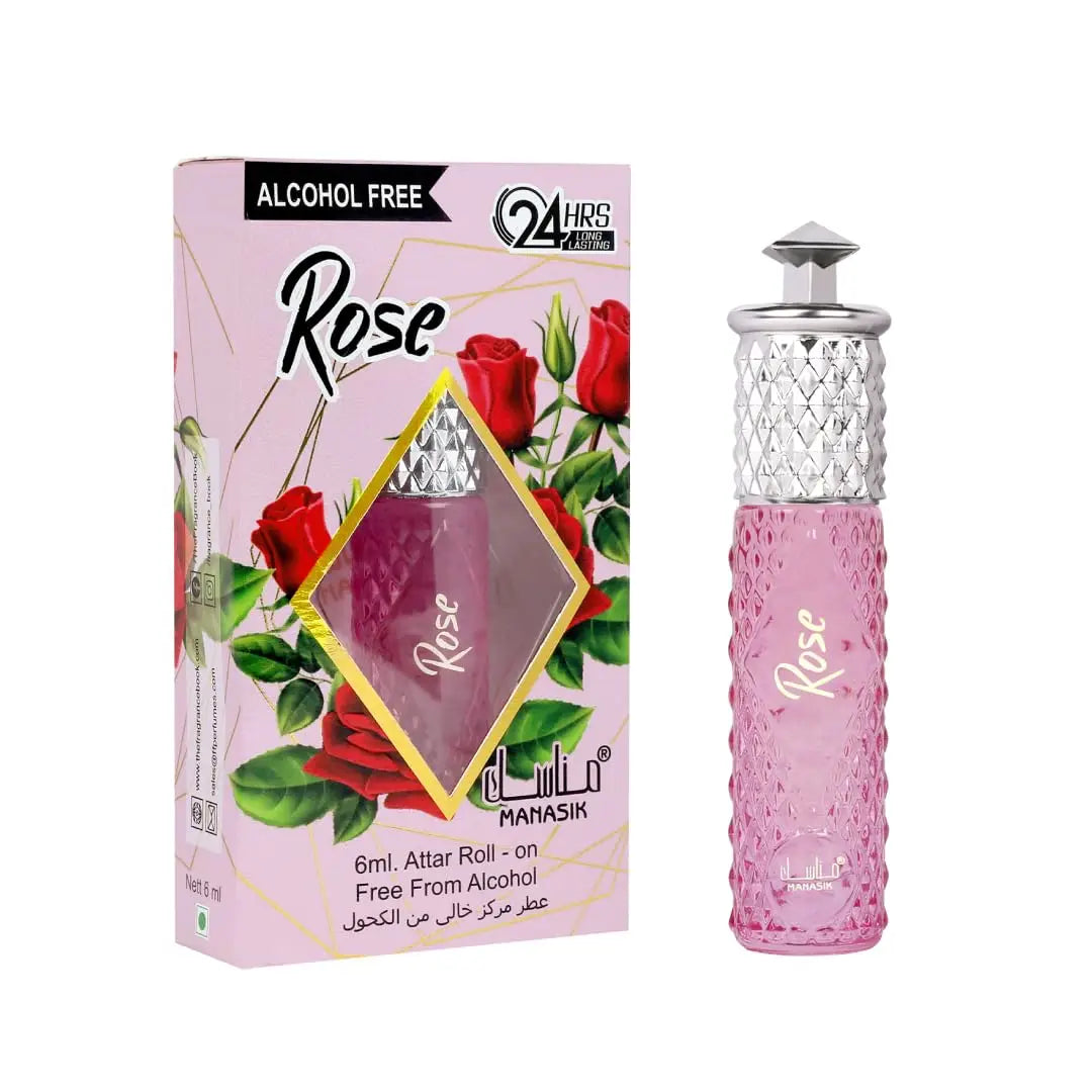 Roze parfumolie pink rozengeur alcoholvrije attar roll-on in textuurglasfles met zilveren diamantpatroon dop