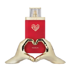 Saher Nusuk Arabische parfum met rode fles en gouden hart-handgreep