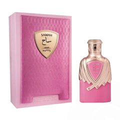 Samah Pearl Nusuk parfum fles en doos in roze en goud voor een luxe uitstraling