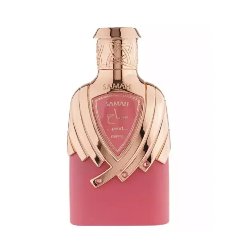Pink en roségouden parfumflesje van Samah Pearl Nusuk voor elegante geurbeleving