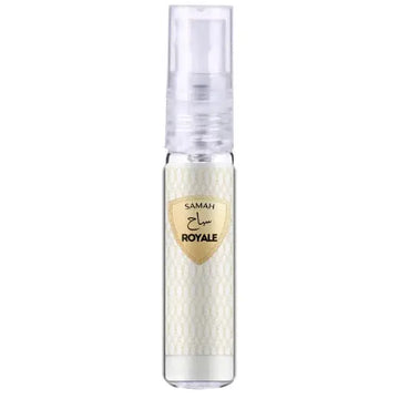 Clear glazen spuitfles met gouden schildlabel samah royale en fijn wit patroon voor luxe gebruik