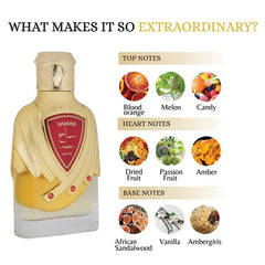 Perfume fles met Samah Royale geurnotities en de focus op Samah Ruby Nusuk