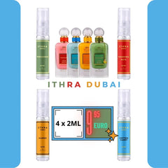 Kleurrijke parfumflessen uit de Sampleset Ithra Dubai geurcollectie