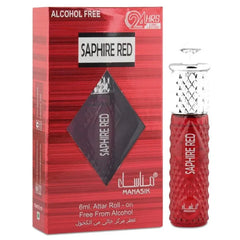 Alcoholvrije Saphire Red parfum roll-on in diamanttextuur glazen fles van Sapphire Red- Manasik